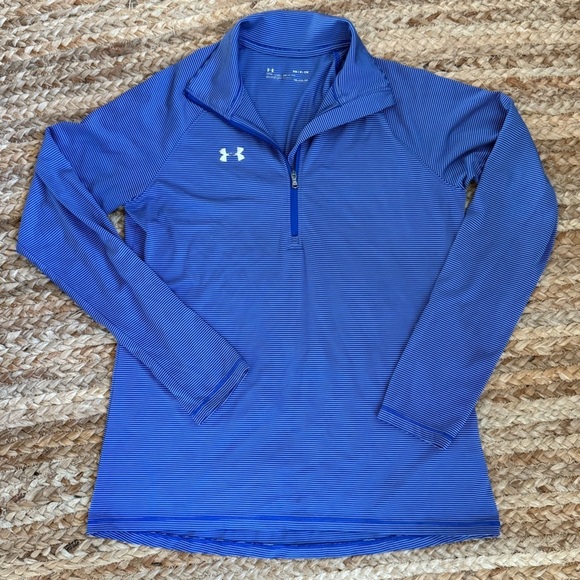 Under Armour Other - Under Armour Men’s Small Blue Striped Heat Gear 1/4 Zip Long Sleeve Shirt